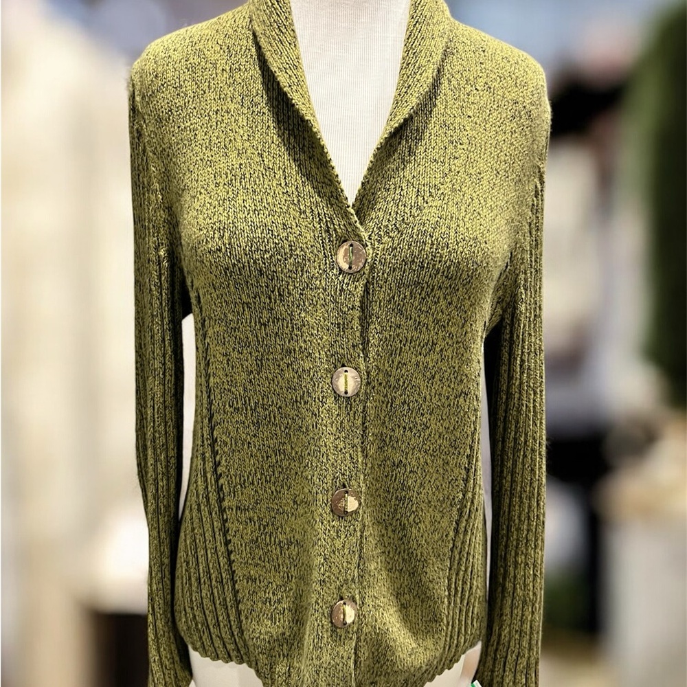 Christopher & Banks Womens Green Cardigan Medium Coastal Grandmother Cotton‎ M